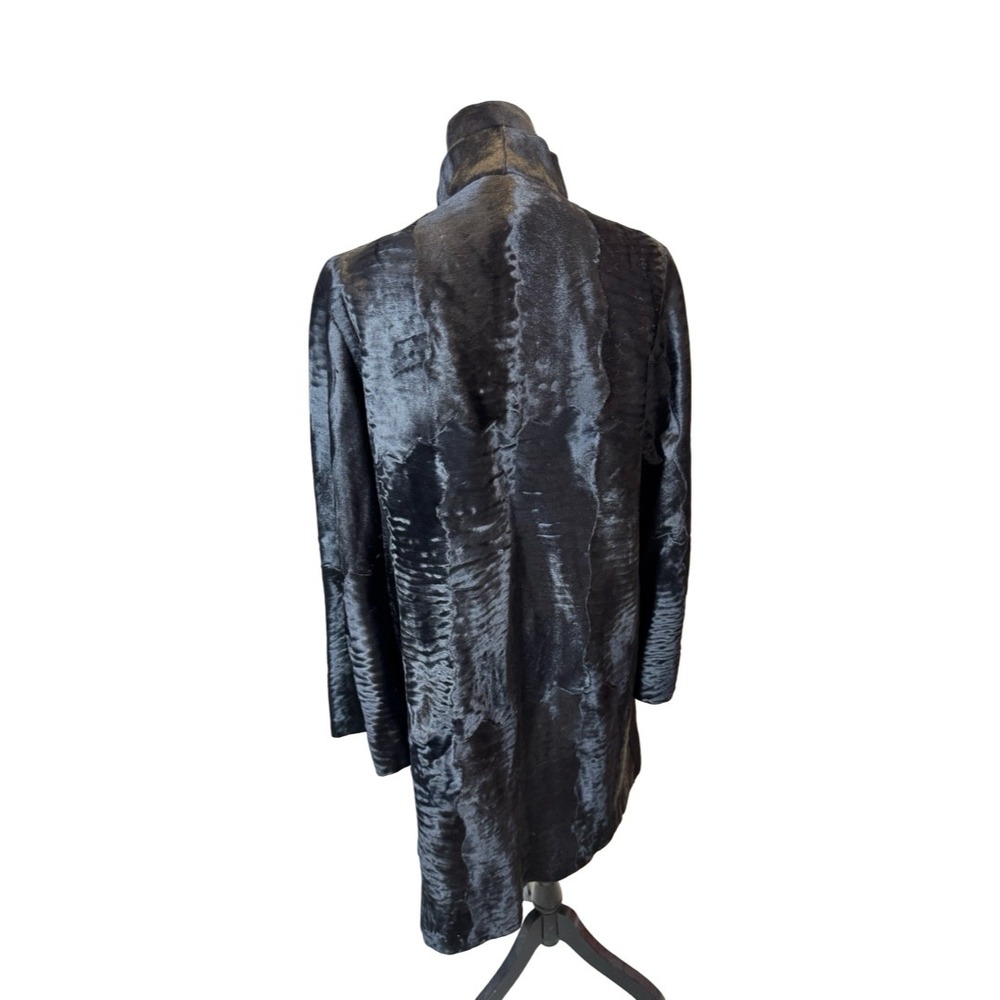 Giuliana Teso Neiman Marcus Black Broadtail Lamb Fur Moire Funnel Neck Coat - Picture 4 of 7